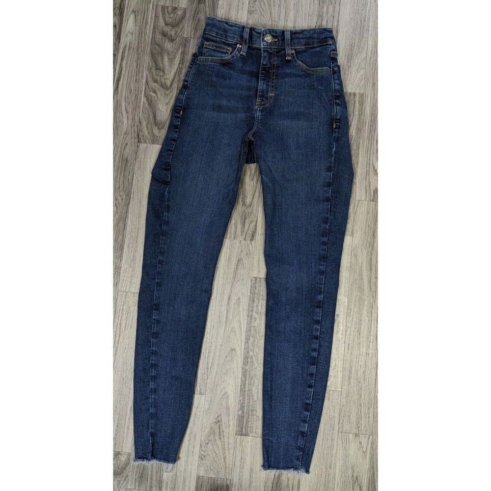 Topshop Womens Size 25 Jamie Skinny Fringe Hem‎ Denim Blue Jeans